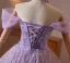Enchantant Lavande Perlage Paillettes Gland Courte Robe De Soirée 2026 Robe Boule De l'épaule Manches Courtes Dos Nu Tulle Robe De Ceremonie