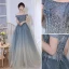Charmant Himmelblau Farbverlauf Perlenstickerei Ballkleider 2022 A Linie Off Shoulder Strass Pailletten Ärmellos Rückenfreies Lange Ball Festliche Kleider