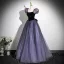 Elegant Purple Sequins Prom Dresses 2025 A-Line / Princess Square Neckline Puffy Short Sleeve Backless Bow Floor-Length / Long Formal Dresses
