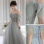 Schlicht Grau Ballkleider 2022 A Linie Off Shoulder Ärmellos Rückenfreies Perlenstickerei Strass Pailletten Lange Ball Festliche Kleider