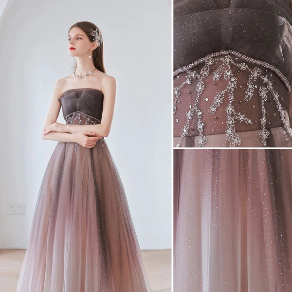 Chic / Beautiful Purple Rhinestone Sequins Prom Dresses 2022 A-Line / Princess Strapless Sleeveless Backless Floor-Length / Long Prom Formal Dresses