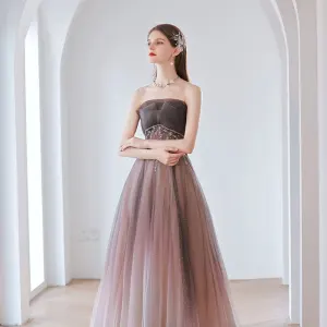 Chic Beautiful Purple Rhinestone Sequins Prom Dresses 2022 A Line Princess Strapless Sleeveless Backless Floor Length Long Prom Formal Dresses