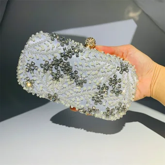 Sparkly Silver Handmade Pearl Rhinestone Evening Party Clutch Bags 2023