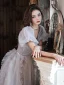 Chic / Beautiful Grey Beading Spotted Prom Dresses 2023 A-Line / Princess Strapless Short Sleeve Backless Floor-Length / Long Prom Formal Dresses