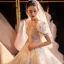 Luxury / Gorgeous Charming Beading Rhinestone Sequins White Wedding Dresses 2023 Ball Gown Scoop Neck Short Sleeve Backless Bow Royal Train Wedding