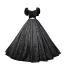 Élégant Noire Glitter Robe De Bal 2023 Robe Boule Encolure Carrée Faux Diamant Manches Courtes Dos Nu Noeud Longue Promo Robe De Ceremonie