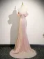 Glitzernden Sexy Rosa Pailletten Ballkleider 2025 Meerjungfrau Off Shoulder Kurze Ärmel Rückenfreies Sweep / Pinsel Zug Festliche Kleider