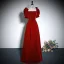 Elegant Burgundy Velvet A-Line / Princess Prom Dresses 2023 Square Neckline Short Sleeve Backless Floor-Length / Long Prom Formal Dresses