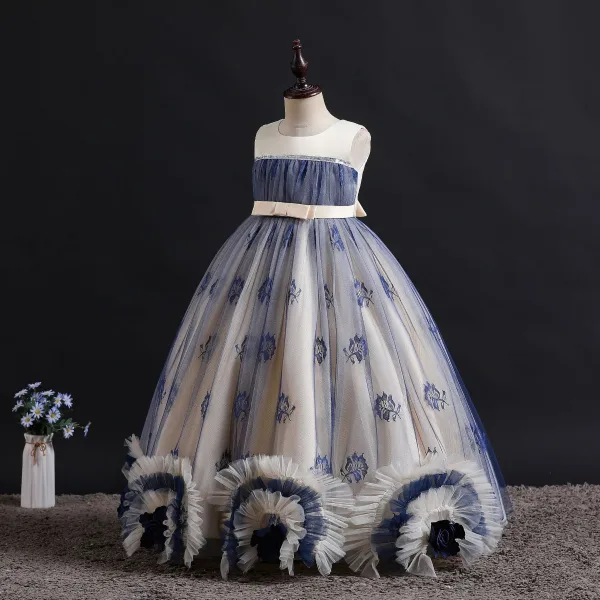 Lovely Blushing Pink Birthday Flower Girl Dresses 2023 Ball Gown Scoop Neck Sleeveless Bow Floor-Length / Long Flower Girl Dresses