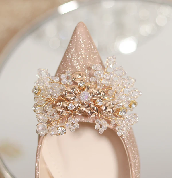 Charmant Champagner Glanz Strass Pailletten Brautschuhe 2023 8 cm Stilettos Spitzschuh Hochzeit Pumps Hochhackige