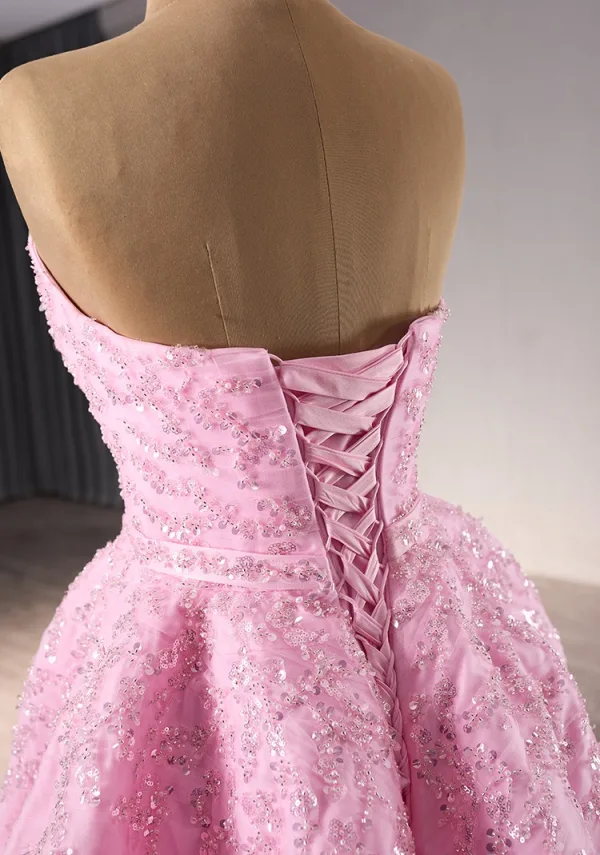 Elegante High End Pink Handgefertigt Perlenstickerei Pailletten Ballkleider 2024 Ballkleid Bandeau Ärmellos Rückenfreies Lange Ball Festliche Kleider