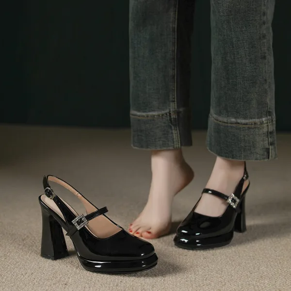 Elegant Black Casual Womens Shoes 2026 10 cm Thick Heels Round Toe High Heels