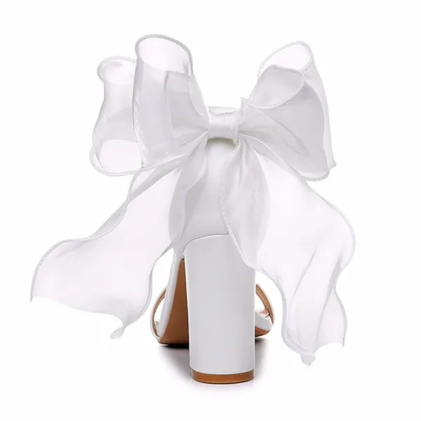 Sexy Witte Strik Gala Sandalen Dames 2025 Enkelband 9 cm Dikke Hak Peep Toe Sandalen Hoge Hakken