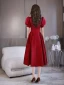 Chic / Beautiful Burgundy Printing Graduation Dresses 2022 A-Line / Princess Homecoming Square Neckline Short Sleeve Backless Floor-Length / Long Formal Dresses