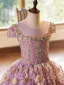 Flower Fairy Lavender Lace Flower Birthday Flower Girl Dresses 2024 Ball Gown Scoop Neck Cap Sleeves Backless Floor-Length / Long