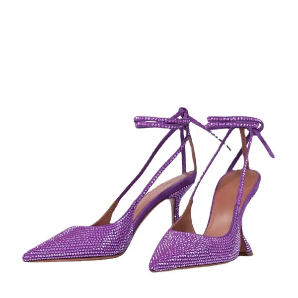 Sexy Bordeaux Faux Diamant Soirée Sandales Femme 2022 Bride Cheville 9 cm Talons Aiguilles À Bout Pointu Sandales Talons Hauts