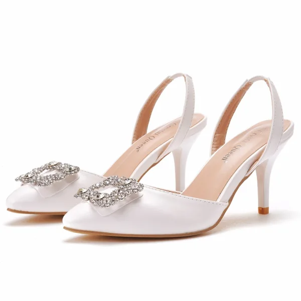 Chic / Beautiful White Rhinestone Wedding Shoes 2022 7 cm Stiletto Heels Pointed Toe Wedding High Heels