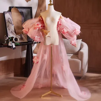 Chic Beautiful Blushing Pink Handmade Appliques Short Sleeve Prom Shawl 2025