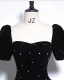 Audrey Hepburn Style Black Glitter Rhinestone Prom Dresses 2024 Ball Gown Square Neckline Short Sleeve Backless Floor-Length / Long Prom Formal Dresses
