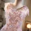 Flower Fairy Blushing Pink Appliques Sequins Prom Dresses 2023 A-Line / Princess V-Neck Sleeveless Backless Floor-Length / Long Prom Formal Dresses