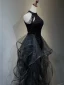 Charming Black Beading Tassel Sequins Cascading Ruffles Evening Dresses 2023 Trumpet / Mermaid Scoop Neck Sleeveless Evening Party Floor-Length / Long Formal Dresses