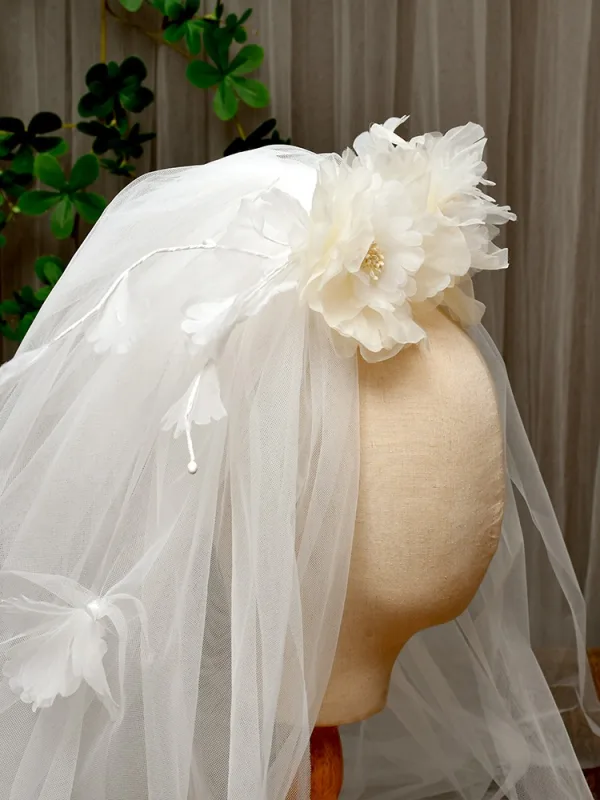 Fashion White Handmade  Flower Wedding Veils 2025