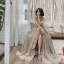 Fashion Khaki Evening Party Split Front Evening Dresses 2022 A-Line / Princess V-Neck Sleeveless Backless Floor-Length / Long Formal Dresses