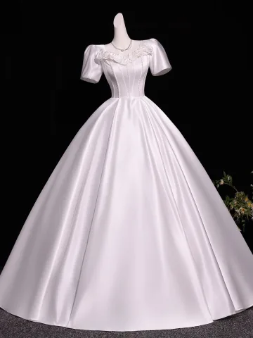 Vintage Originale Ivoire Perle Appliques Robe De Bal 2026 Robe Boule Encolure Dégagée Manches Courtes Dos Nu Longue Robe De Ceremonie