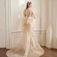 Scintillantes Sexy Champagne Paillettes Robe De Soirée 2022 Trompette / Sirène Encolure Carrée Sans Manches Dos Nu Noeud Tribunal Train Soirée Robe De Ceremonie