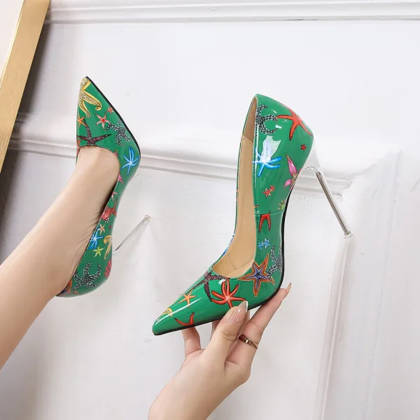 Modest / Simple White Printing Pumps 2023 Street Wear 11 cm Stiletto Heels Pointed Toe Pumps High Heels