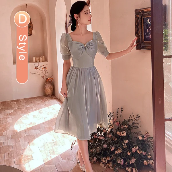 Modest Simple Grey Bridesmaid Dresses 2022 A-Line Princess Short Sleeve Backless Long