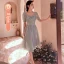Modest / Simple Grey Bridesmaid Dresses 2022 A-Line / Princess Short Sleeve Backless Floor-Length / Long Bridesmaid Wedding Party Dresses