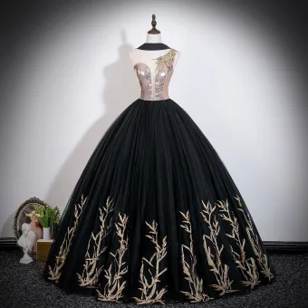 Vintage Retro Black Gold Embroidered Sequins Prom Dresses 2026 Ball Gown Scoop Neck Sleeveless Backless Floor Length Long
