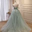 Charmant Salbeigrün Perlenstickerei Perle Pailletten Ballkleider 2023 Ballkleid Bandeau Ärmellos Rückenfreies Sweep / Pinsel Zug Ball Festliche Kleider