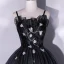 Modest / Simple Black Appliques Sequins Prom Dresses 2022 A-Line / Princess Spaghetti Straps Sleeveless Backless Floor-Length / Long Prom Formal Dresses