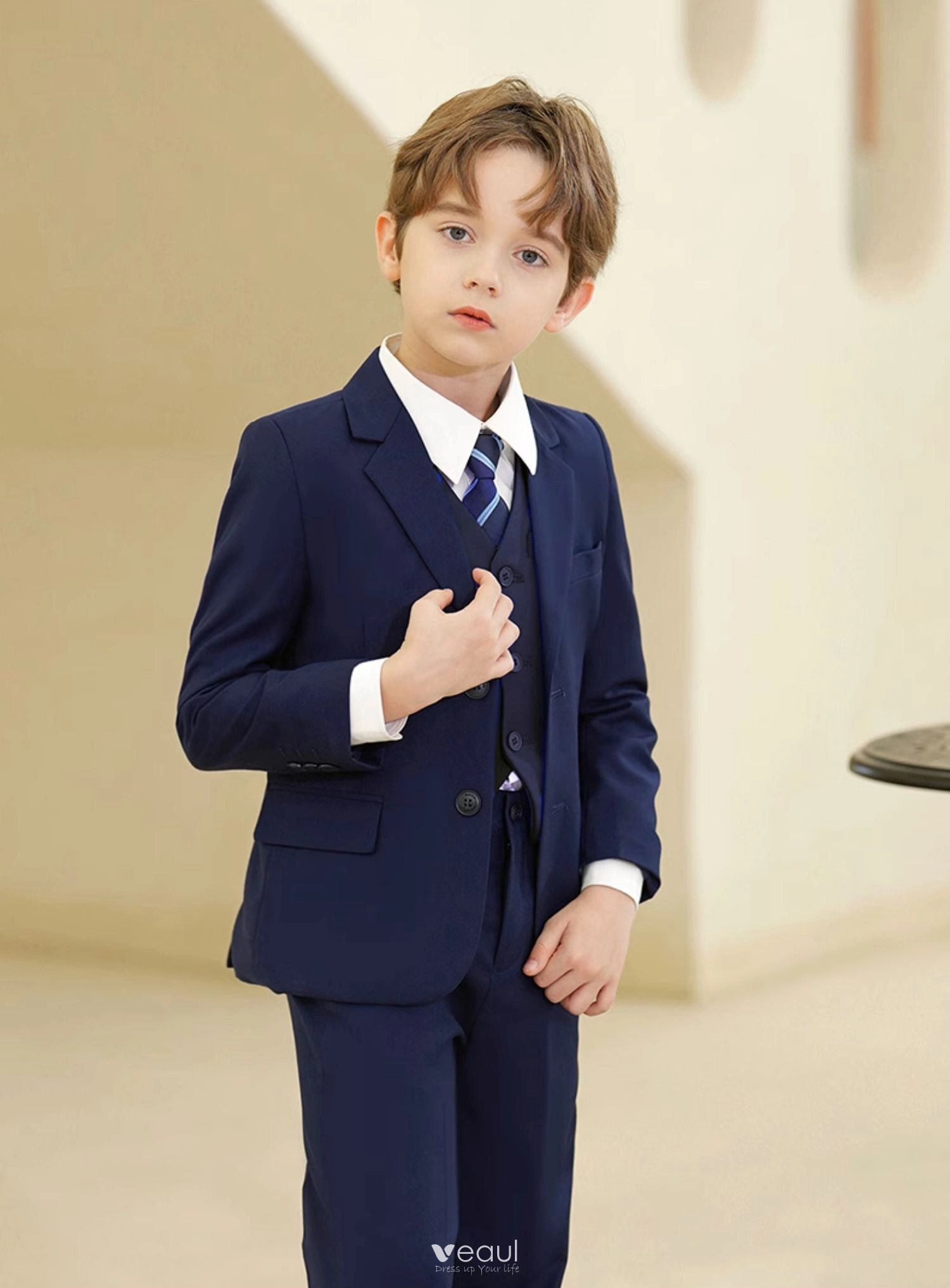 Designer Smoking Costume de Mariage Bleu pour Hommes Gilet Nœud