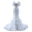 Haut de Gamme Sexy Blanche Volants en Cascade Paillettes En Dentelle Fleur Robe De Mariée 2023 Trompette / Sirène Bretelles Spaghetti Manches Courtes Dos Nu Mariage