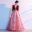 Chic / Beautiful Burgundy Beading Sequins Prom Dresses 2024 A-Line / Princess Scoop Neck 1/2 Sleeves Backless Floor-Length / Long Prom Formal Dresses