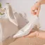 Modest / Simple White Pearl Lace Flower Bow Wedding Shoes 2024 4 cm Block Heels Pointed Toe Wedding Pumps High Heels