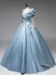 Elegant Sky Blue Sequins Prom Dresses 2025 Ball Gown Scoop Neck Long Sleeve Backless Floor-Length / Long Formal Dresses