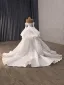 High-end White Handmade  Beading Lace Flower Satin Wedding Dresses 2025 Ball Gown Off-The-Shoulder Long Sleeve Backless Chapel Train