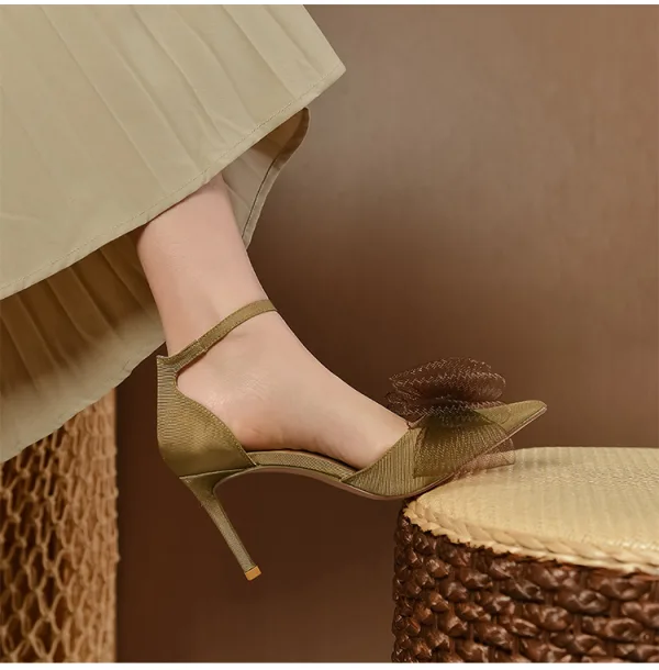 Chic / Beautiful Brown Bow Prom Womens Shoes 2023 Ankle Strap 8 cm Stiletto Heels Pointed Toe Womens Shoes High Heels