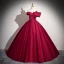 Vintage / Retro Burgundy Satin Prom Dresses 2024 Ball Gown Off-The-Shoulder Sleeveless Backless Floor-Length / Long Prom Formal Dresses