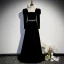 Elegante Schwarz Winter Wildleder Abendkleider 2023 A Linie Eckiger Ausschnitt Rückenfreies Strass Stoffgürtel Lange Ärmel Lange Abend Festliche Kleider