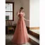 Chic / Beautiful Blushing Pink Prom Dresses 2022 Puffy A-Line / Princess Square Neckline Short Sleeve Backless Floor-Length / Long Formal Dresses