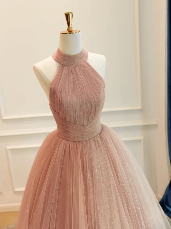 High End Rosa Glanz Ballkleider 2026 A Linie Stehkragen Ärmellos Rückenfreies Lange Festliche Kleider