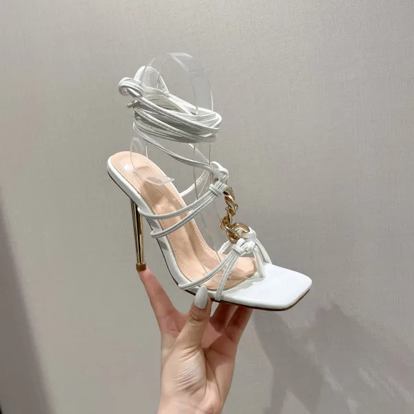 Sexy Blanche Soirée Sandales Femme 2022 Bride Cheville T-Strap 11 cm Talons Aiguilles Peep Toes / Bout Ouvert Sandales Talons Hauts