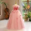 Chic / Beautiful Candy Pink Appliques Birthday Flower Girl Dresses 2024 Ball Gown Scoop Neck Sleeveless Backless Floor-Length / Long Flower Girl Dresses