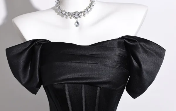 Vintage / Retro Black Evening Dresses 2026 Trumpet / Mermaid Off-The-Shoulder Short Sleeve Backless Floor-Length / Long Formal Dresses