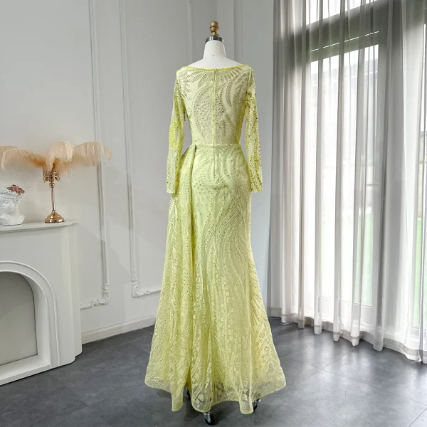 High-end Pool Blue Handmade Beading Lace Flower Prom Dresses 2024 Trumpet / Mermaid Scoop Neck Long Sleeve Floor-Length / Long Prom Formal Dresses